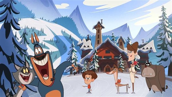 تافی و بنتلی در منظره زمستانی کلبه کوهستانی سریال کارتون تافی
