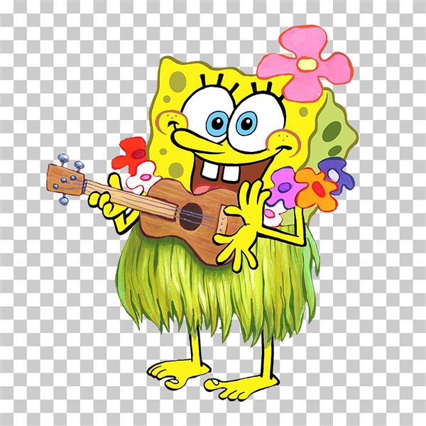 باب اسفنجی با لباس هاوایی و گیتار png