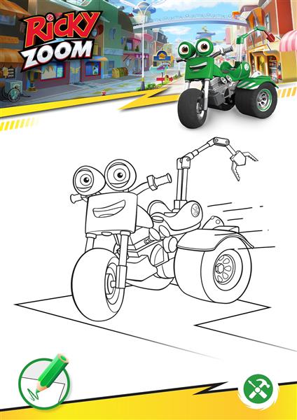 عکس رنگ آمیزی موتور سبز در کارتون ریکی زوم