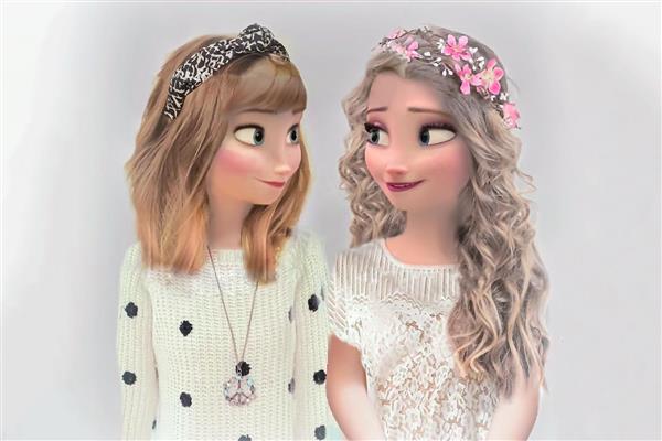 السا و آنا در لباس سفید تصویر ایزوله از کارتون فروزن