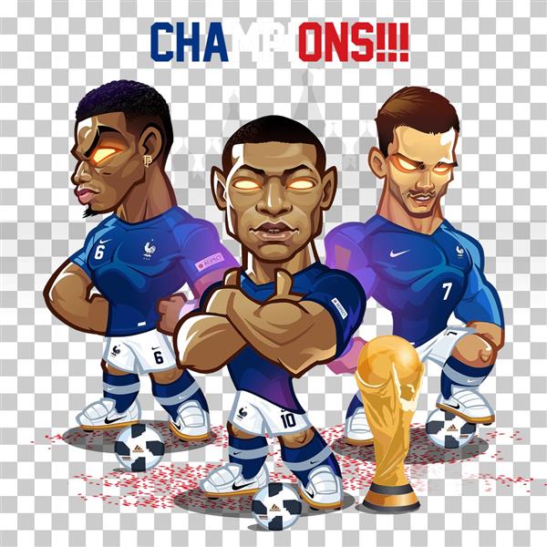کاریکاتور بازیکنان تیم فرانسه امباپه گریزمان دمبله در جام جهانی طرح لایه باز