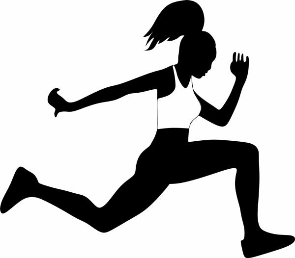 دانلود طرح وکتور دختر دونده و خوش هیکل با موهای بلند و بسته شده در حال ورزش کردن