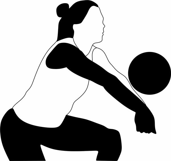 دانلود طرح وکتور زن والیبالیست در حال ضربه به توپ والیبال