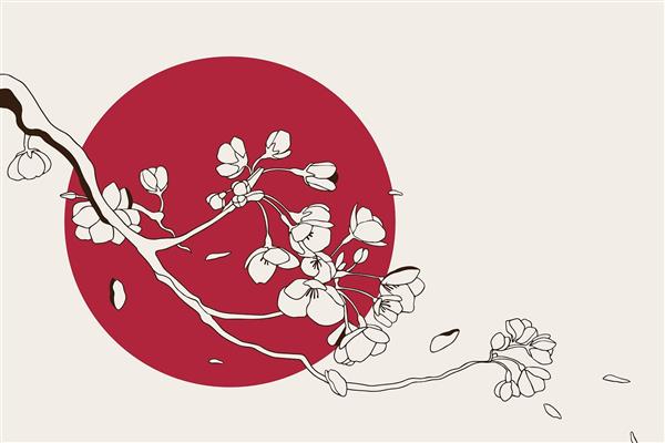 وکتور نقاشی درخت گیلاس ژاپنی