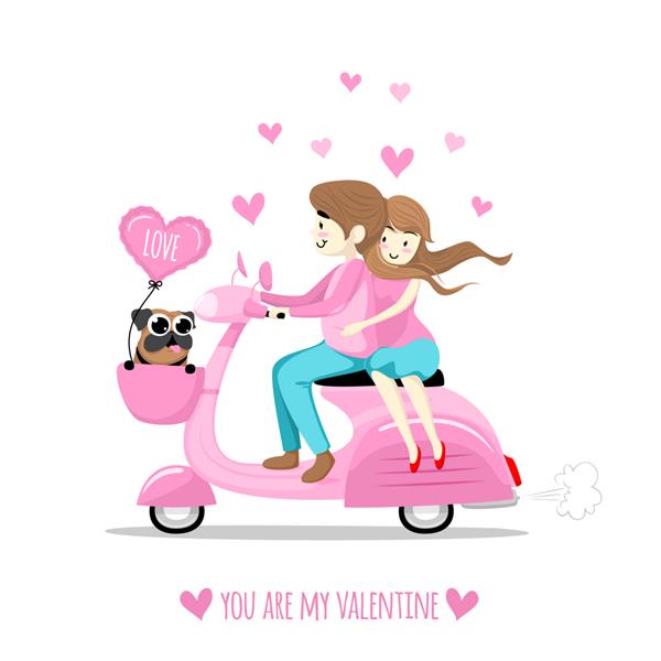 یک زوج ناز با یک سگ سوار موتور سیکلت شما ولنتاین من هستید