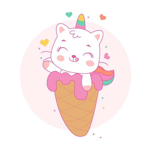 کارتون گربه تک شاخ ناز روی بستنی