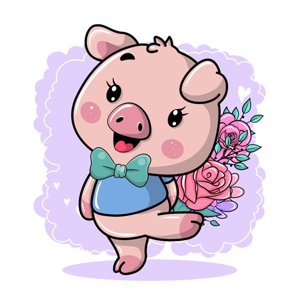 کارت تبریک با خوک کارتونی زیبا شاد باشید