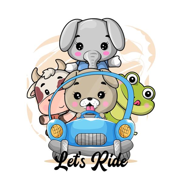 تصاویر حیوانات کارتونی ناز سوار بر ماشین برای بچه ها