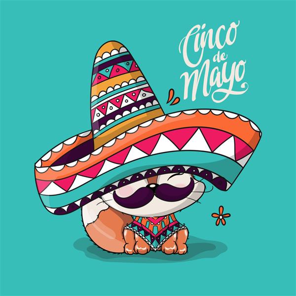 روباه کارتونی ناز با کلاه مکزیکی سینکو د مایو