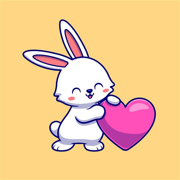تصویر وکتور کارتونی خرگوش ناز با قلب عشق