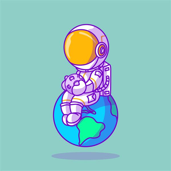 تصویر نماد فضانورد ناز روی زمین نشسته است
