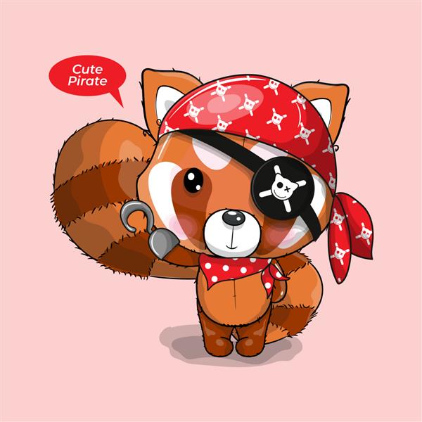 کارتونی بچه ناز پاندا قرمز در لباس دزدان دریایی