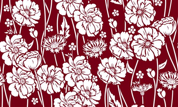 الگوی بدون درز با خشخاش و گل ذرت طراحی چاپ پارچه تابستانی زیبا