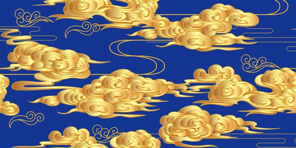 الگوی بدون درز با ابرهای طلایی به سبک کلاسیک چینی