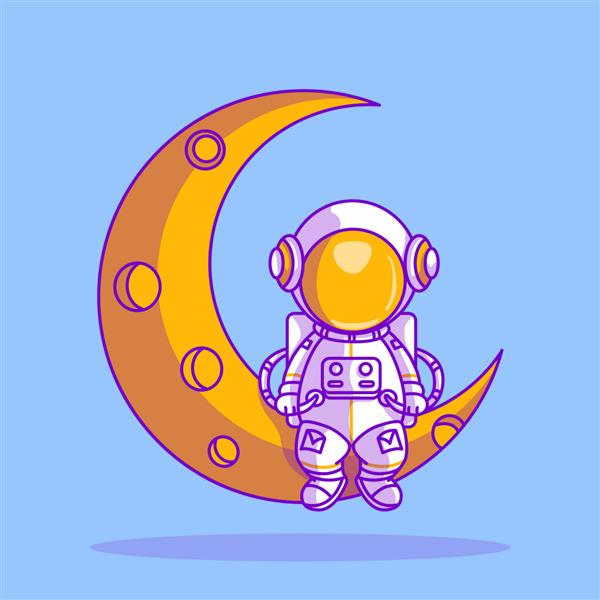 تصویر آیکون یک فضانورد ناز نشسته روی ماه