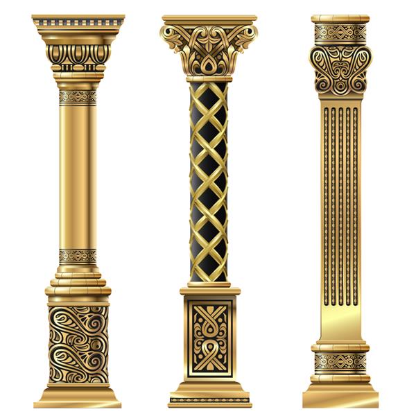 مجموعه ای از ستون های تزئینی حکاکی شده طلای عتیقه به سبک شرقی قالب های برداری