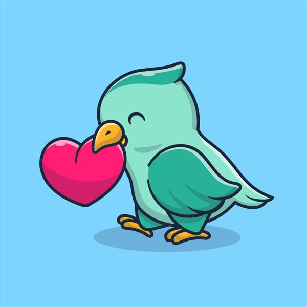 تصویر کارتونی پرنده ناز با قلب عشق مفهوم طبیعت حیوانی جدا شده سبک کارتونی تخت