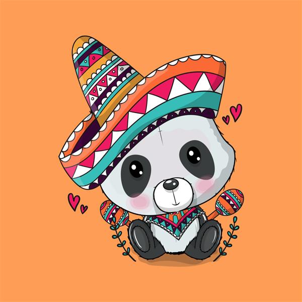 پاندا کارتونی زیبا با کلاه مکزیکی سینکو د مایو