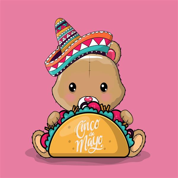 پاندا کارتونی زیبا با کلاه مکزیکی و تاکو سینکو د مایو