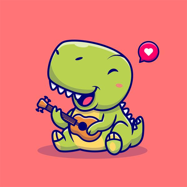 دایناسور ناز در حال نواختن گیتار روی قرمز