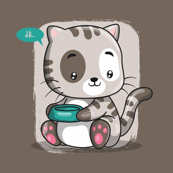 کارتون گربه ناز چاپ برای تی شرت تصویر نقاشی با دست