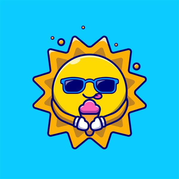 تصویر کارتونی خورشید ناز با عینک خوردن بستنی