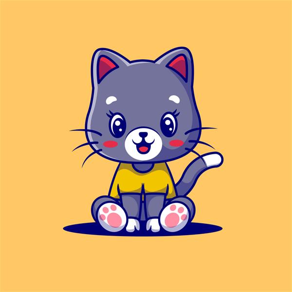 کارتون گربه ناز شاد جدا شده روی زرد