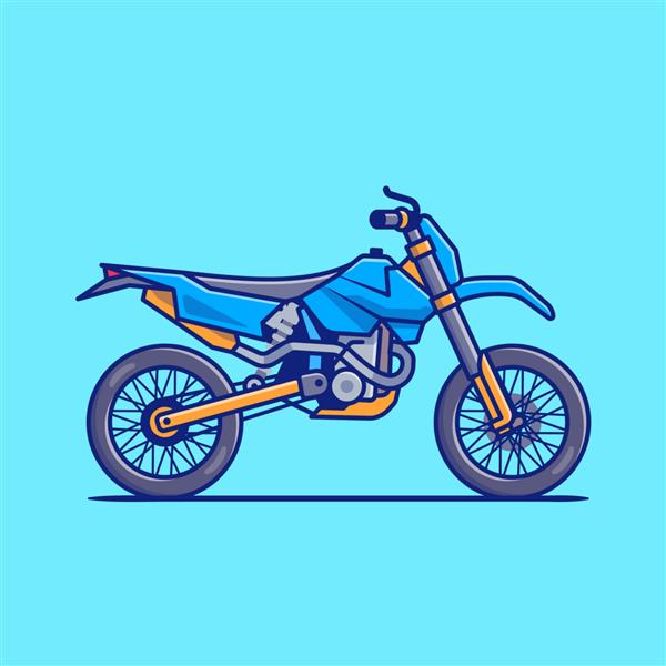 تصویر آیکون کارتونی دوچرخه موتور کراس مفهوم نماد وسیله نقلیه موتور سیکلت جدا شده است سبک کارتونی تخت