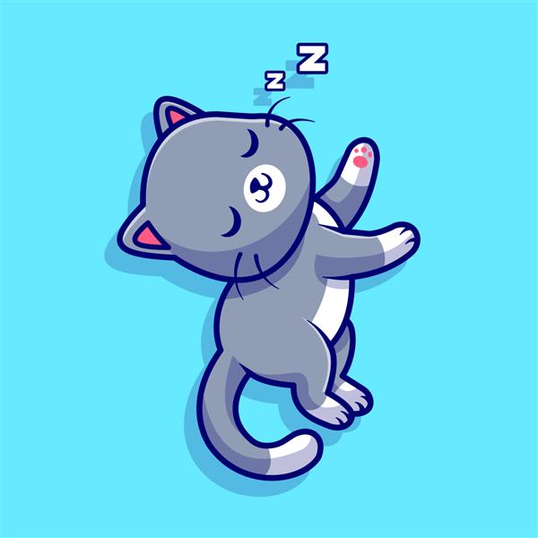 گربه ناز کارتونی خوابیده وکتور آیکون تصویر نماد طبیعت حیوانات مفهوم تخت ممتاز جدا شده