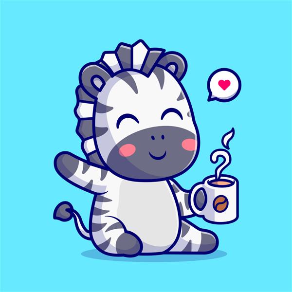 عکس گورخر ناز قهوه نوشیدنی کارتونی وکتور تصویر نماد نوشیدنی حیوانی مفهوم ممتاز جدا شده