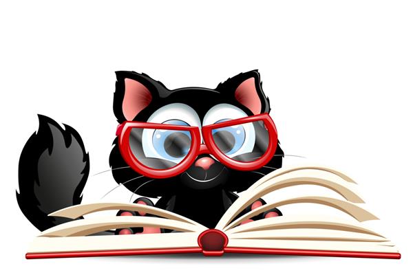 کتاب خواندن گربه سیاه با عینک