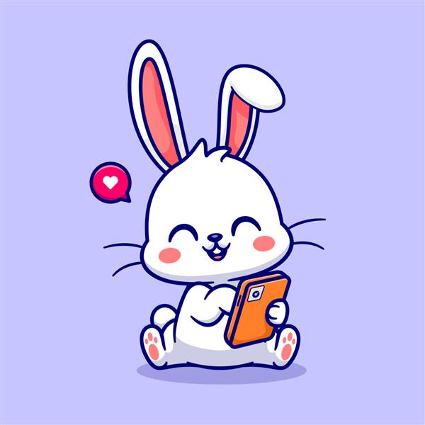تصویر آیکون وکتور کارتونی خرگوش ناز در حال بازی با تلفن مفهوم نماد فناوری حیوانات جدا شده است