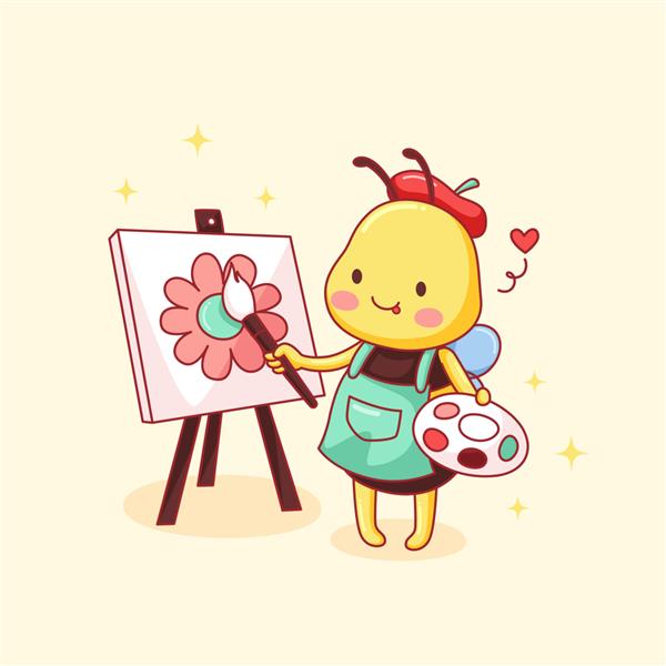 زنبور کوچولوی ناز با دست نقاشی شده با گل صورتی