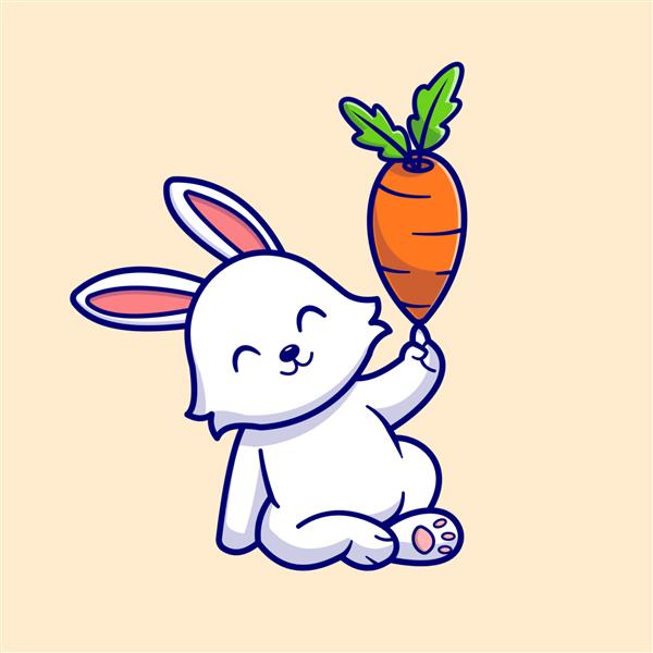 تصویر وکتور کارتونی خرگوش ناز در حال بازی هویج مفهوم آیکون غذای حیوانی جدا شده تخت