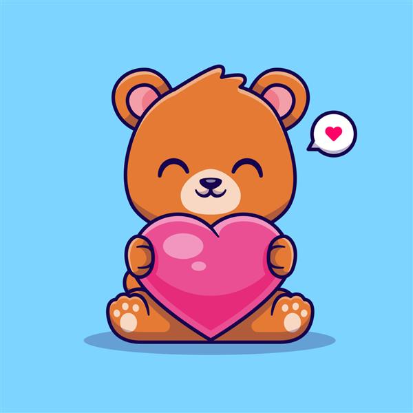 تصویر آیکون وکتور کارتونی قلب عشق خرس ناز مفهوم نماد طبیعت حیوانات جدا شده است