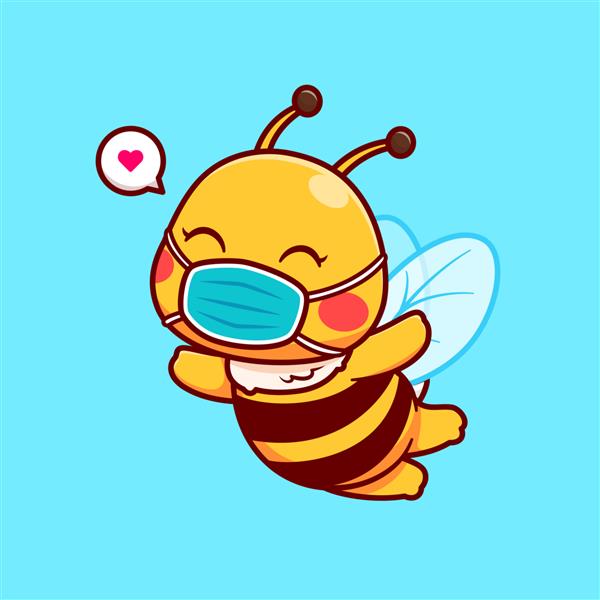 زنبور عسل ناز با پوشیدن ماسک پزشکی تصویر آیکون کارتونی نماد سالم حیوانات جدا شده است