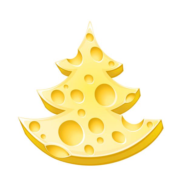 تکه ای از پنیر زرد به شکل درخت کریسمس با سوراخ