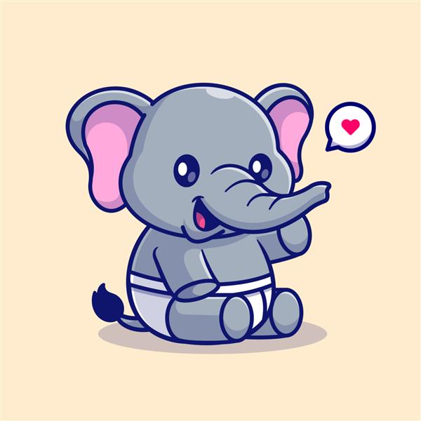 بچه فیل ناز با تصویر وکتور کارتونی پوشک نشسته است نماد طبیعت حیوانات جدا شده است