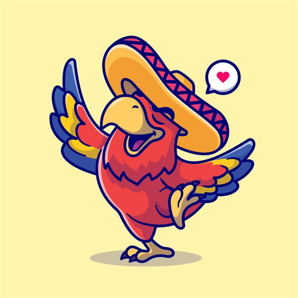 رقص پرنده طوطی ناز با تصویر وکتور کارتونی کلاه سومبررو تعطیلات حیوانات جدا شده