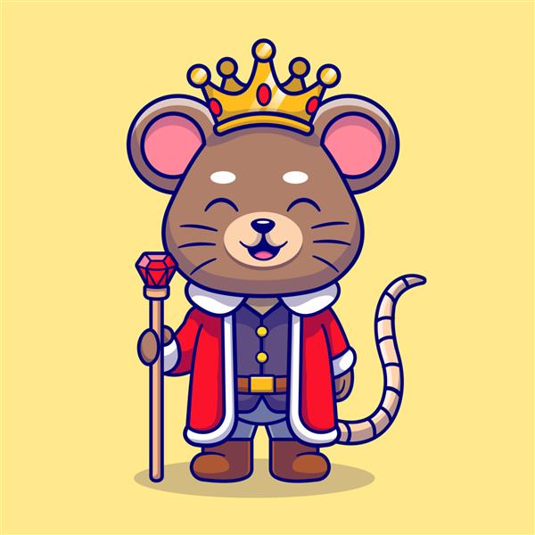 پادشاه ناز موش با تصویر وکتور کارتونی تاج مفهوم نماد تعطیلات حیوانات جدا شده است