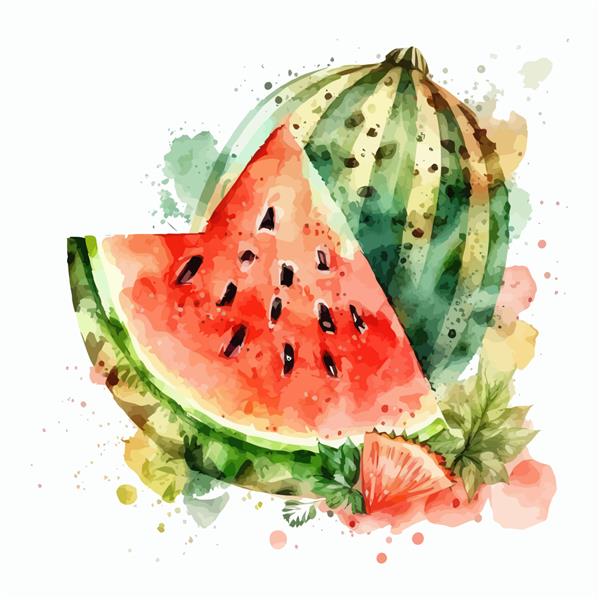 نقاشی دستی از تصویر هندوانه میوه ای جدا شده روی پس زمینه سفید به سبک بوهو