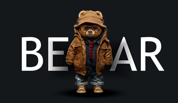 خرس عروسکی ناز با کلاه شلوار ژاکت قهوه ای تصویر خنده دار و جذاب از خرس عروسکی