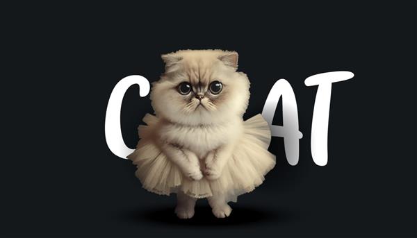 گربه رقصنده باله ناز عروسک گربه زیبا روی پس‌زمینه مشکی تصویر وکتور حیوان خانگی شایان ستایش خنده‌دار قالبی برای طراحی لباس یا برچسب