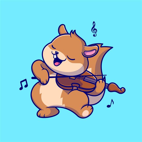 تصویر برداری آیکون کارتونی سنجاب ناز در حال نواختن ویولن آیکون موسیقی حیوانات جدا شده صاف