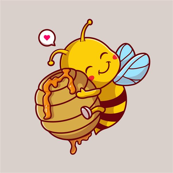 تصویر وکتور کارتونی لانه زنبوری زیبا در آغوش زنبور عسل مفهوم نماد طبیعت حیوانات جدا شده است