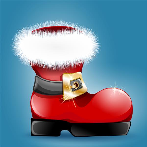 بوت بابا نوئل کارتونی قرمز با خز و کمربند طلایی مفهوم کریسمس