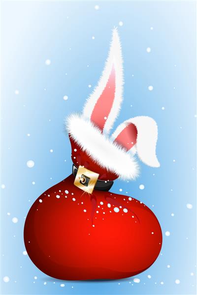 کیف بابانوئل با گوش های خرگوش بیرون زده مفهوم کریسمس و سال نو چینی