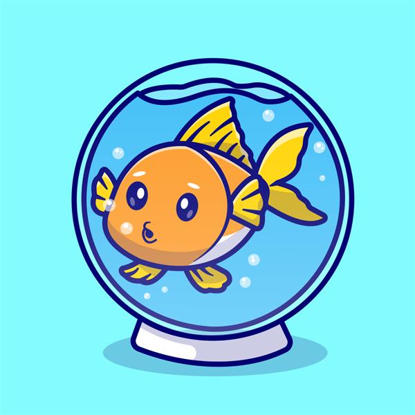 تصویر وکتور کارتونی ماهی ناز در حال شنا کردن در آکواریوم مفهوم نماد طبیعت حیوانات جدا شده است