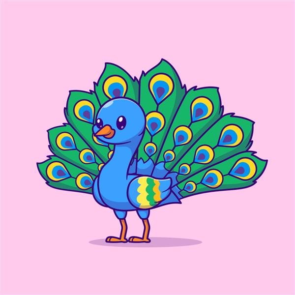 تصویر وکتور کارتونی پرنده طاووس زیبا مفهوم آیکون طبیعت حیوانی تخت حق بیمه ایزوله شده است
