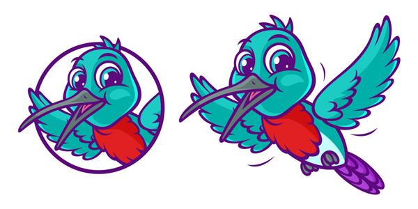 کارتونی زیبا وکتور پرنده کولیبری مرغ مگس خوار برای لوگو یا تصویر